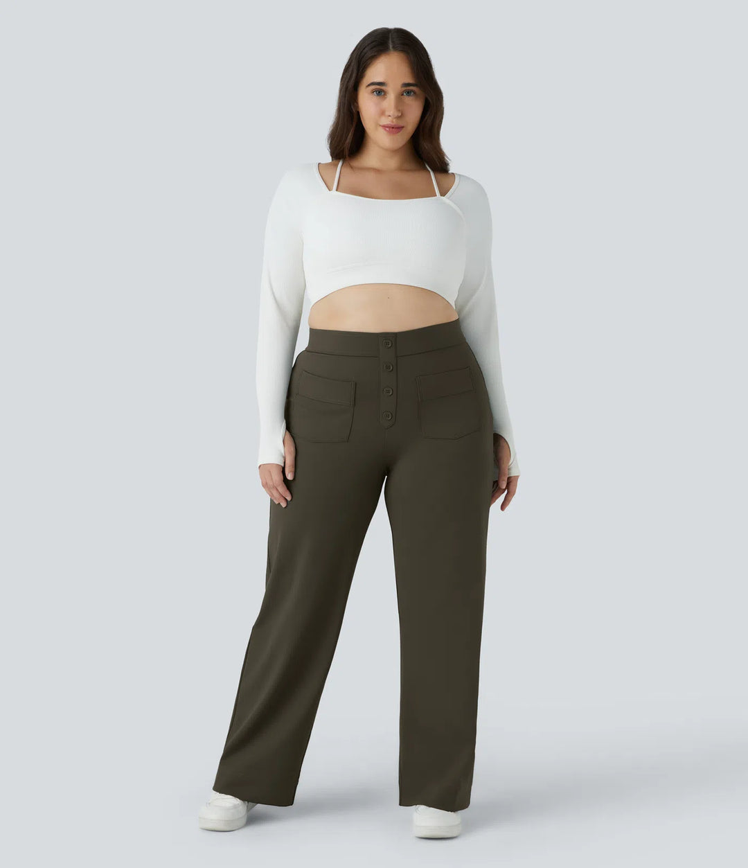 DayStretch High Waisted Pockets Straight Leg Casual Plus Size Trousers