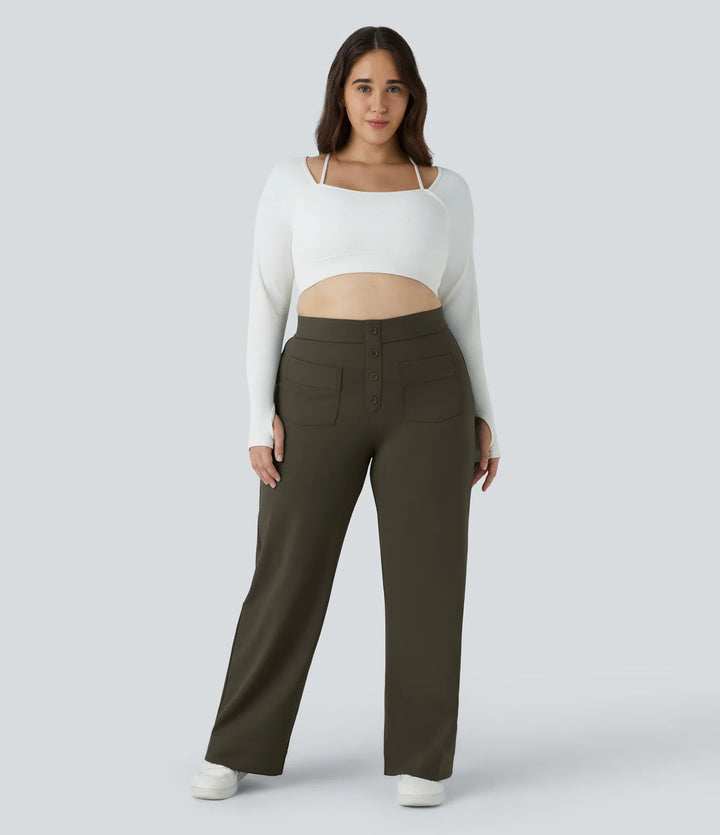 DayStretch High Waisted Pockets Straight Leg Casual Plus Size Trousers
