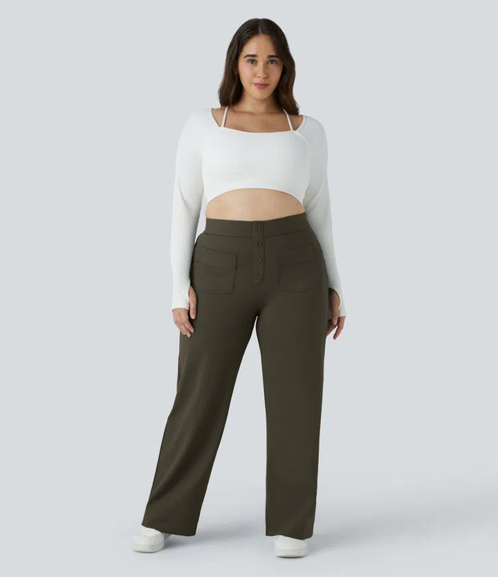 DayStretch High Waisted Pockets Straight Leg Casual Plus Size Trousers