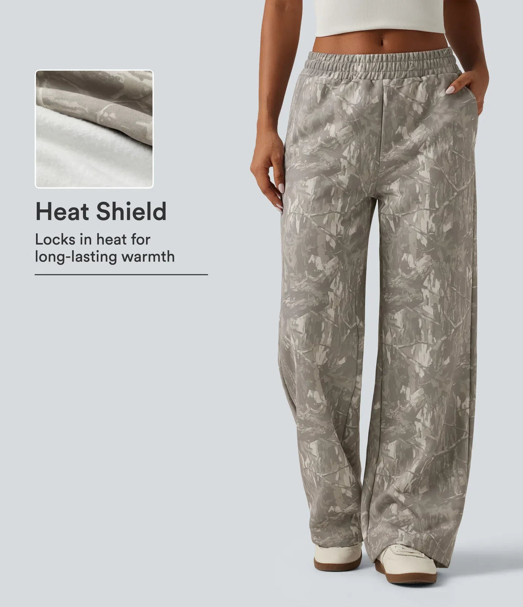 Mid Rise Straight Leg Patterned Inner Drawstring Fleece Casual SweatTrousers with Pockets