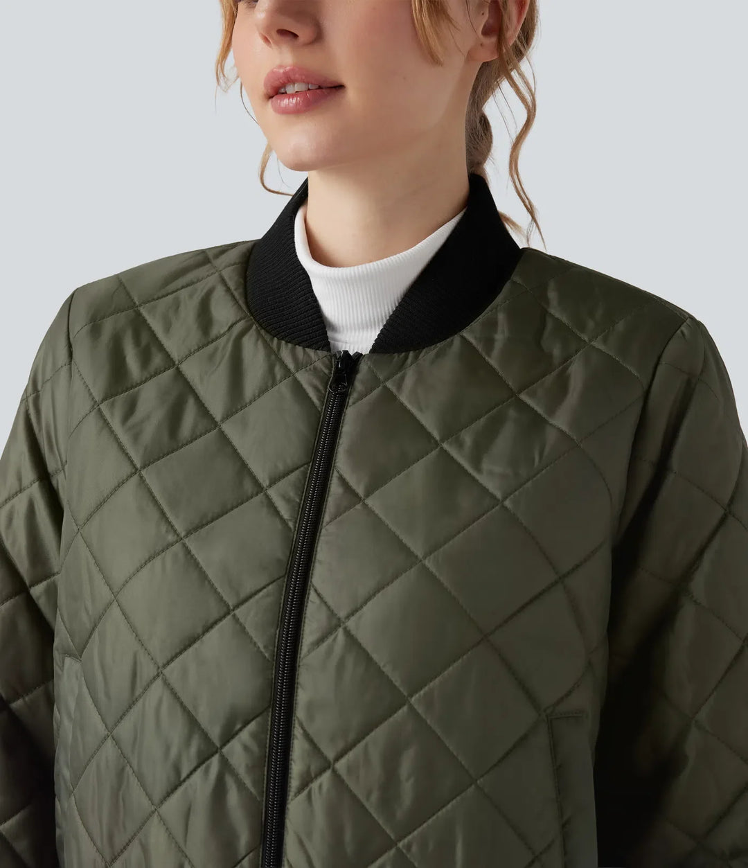 Zip Fly Casual Padded Bomber Jacket with Pockets