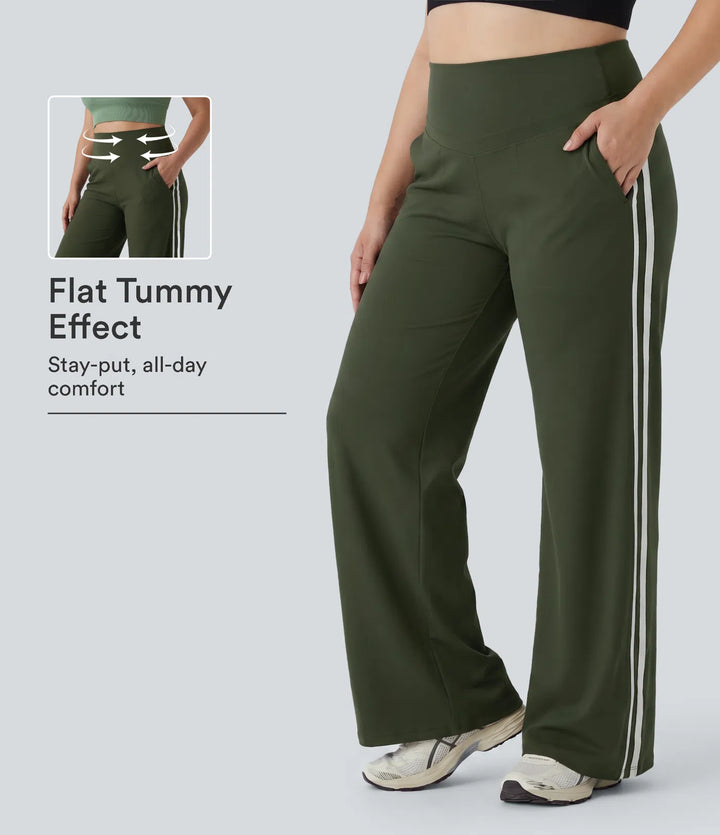 Plus Size Halara UltraSculpt High Waisted Tummy Control colourBlock Stripes Yoga Baggy Trousers with Pockets