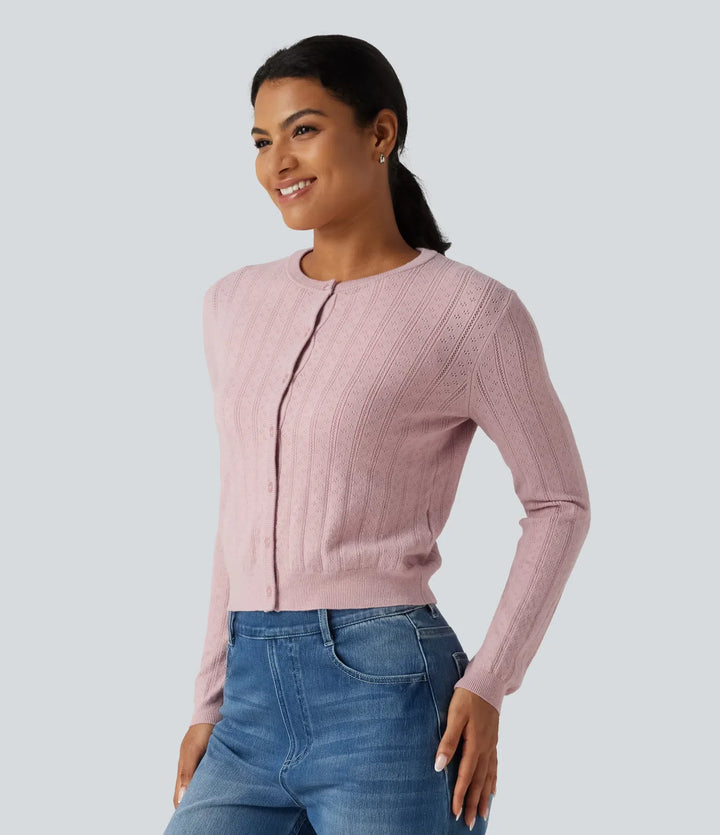Round Neck Long Sleeve Work Cardigan