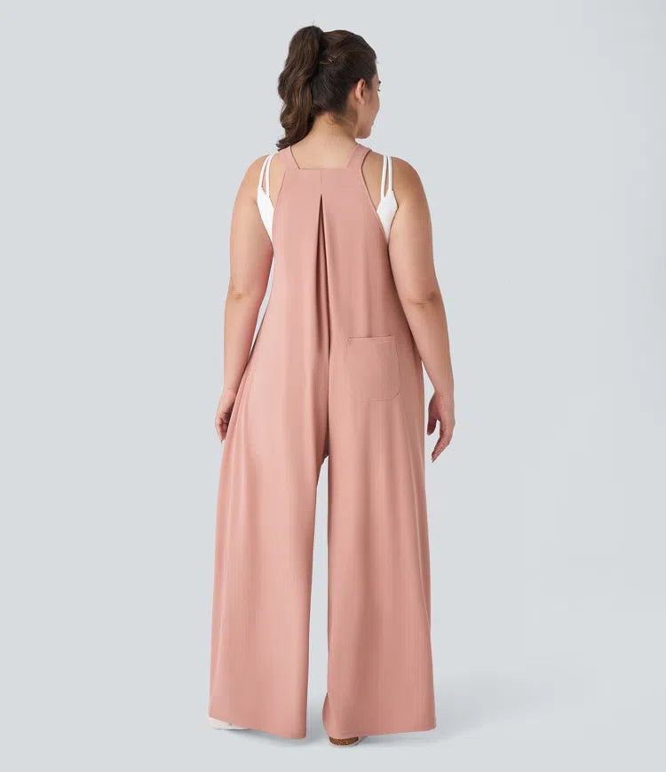 Adjustable Strap Button Multiple Pockets Waffle Casual Plus Size Dungarees