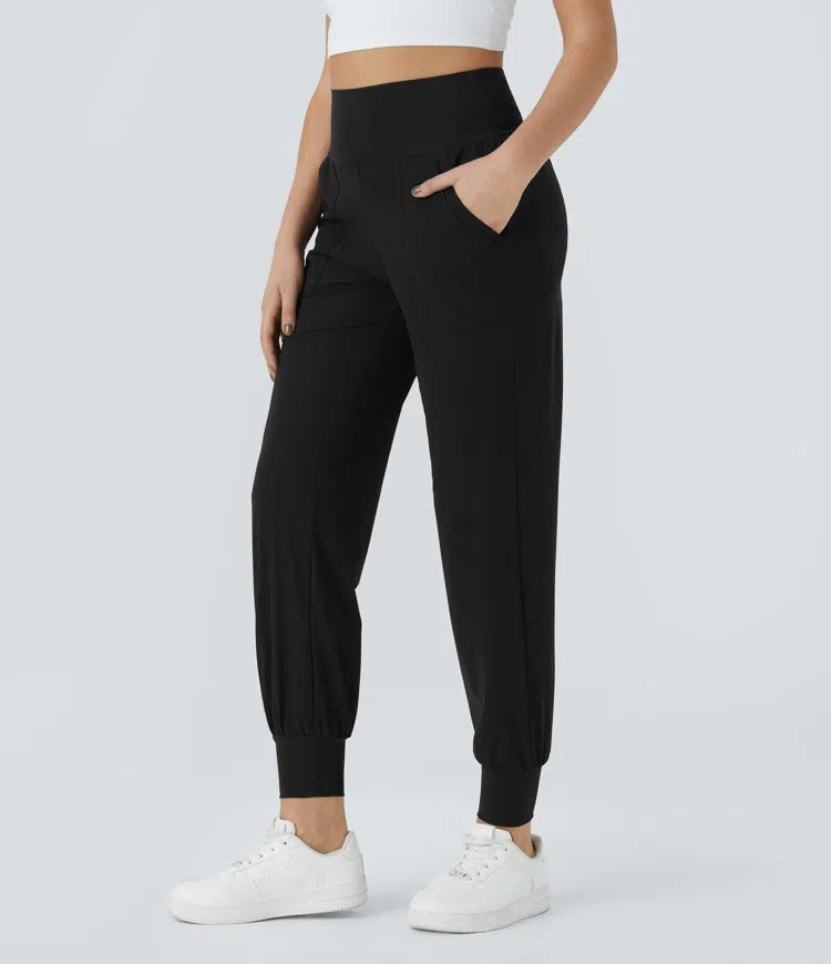 High Waisted Plain Side Pocket Casual Joggers