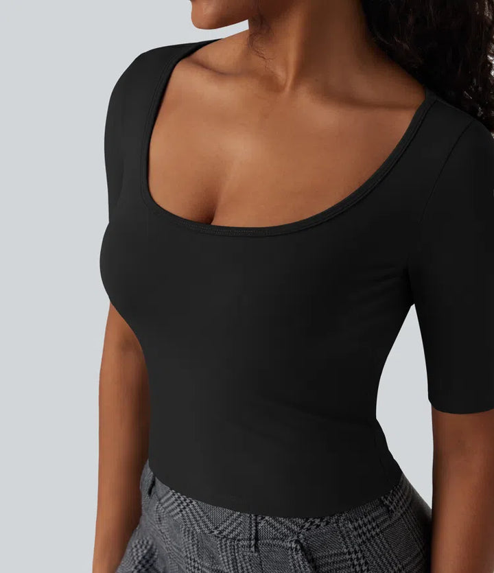 SoftlyZero Airy Scoop Neck Short Sleeve InstantCool Work T-Shirt