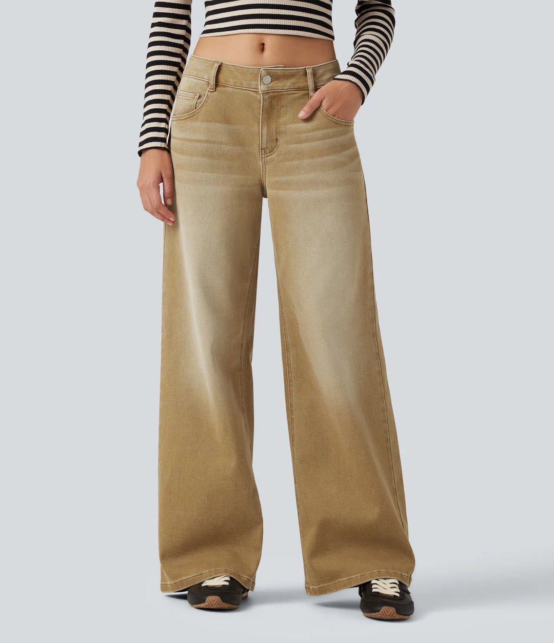 Low Rise Wide Leg colourful Casual Jeans with Pockets