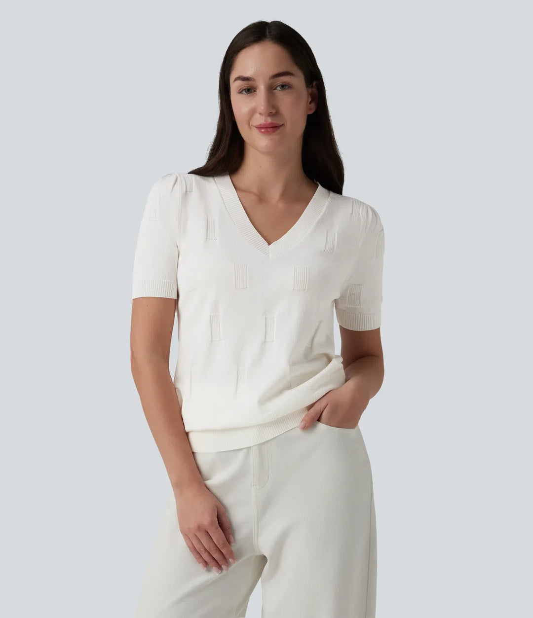 V-neck Short Sleeve Casual Jumper