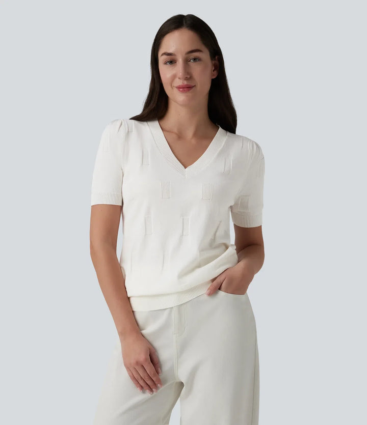 V-neck Short Sleeve Casual Jumper