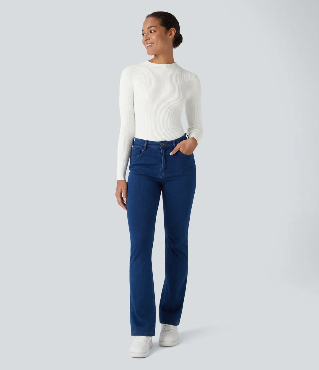 Ribbed Knit Round Neck Long Sleeve Casual Jumper
