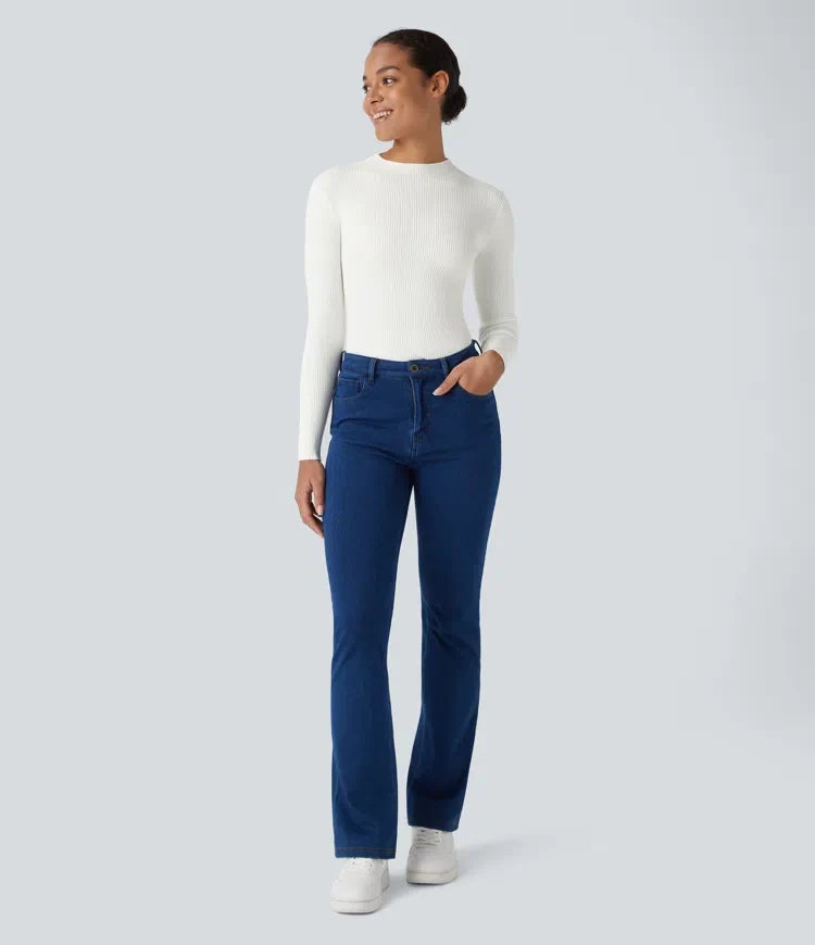 Ribbed Knit Round Neck Long Sleeve Casual Jumper