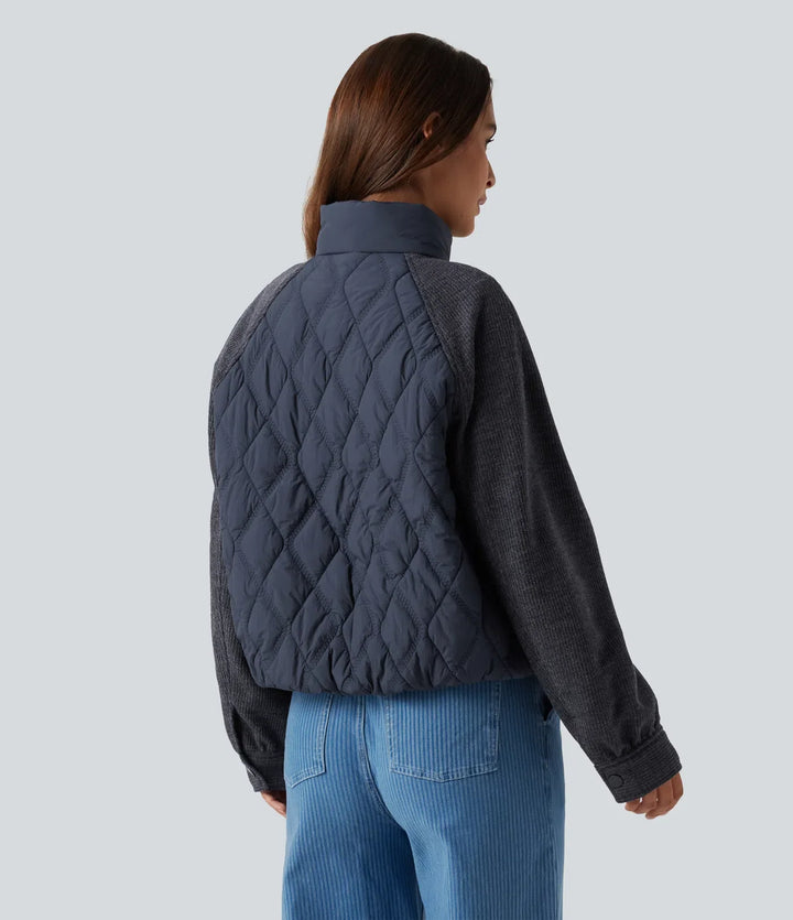 High Neck Long Sleeve Raglan Casual Padded Jacket with Pockets