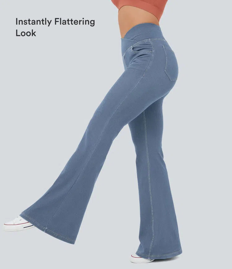 Halara Flex High Waisted Crossover Pocket InstantCool Washed Casual Jeans