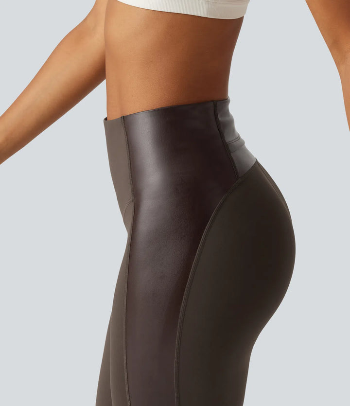 Halara UltraSculpt High Waisted Stretchy PU Tummy Control Yoga Leggings with Pocket