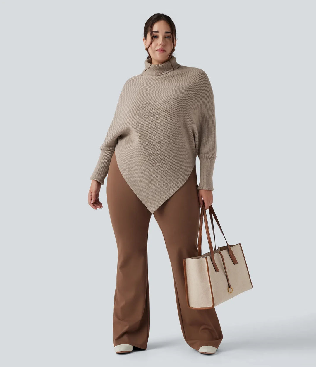 High Neck Long Sleeve Asymmetric Hem Work Plus Size Jumper