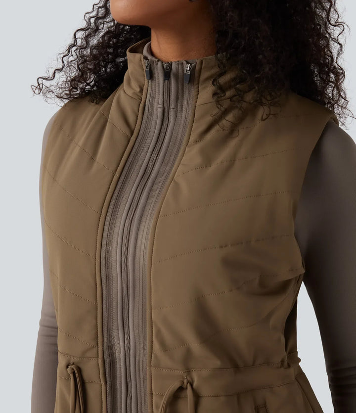 PuffFlex 3-in-1 High-Neck Long Sleeve Thumb Holes Fleece Jacket &amp;Quilted Vest with Pockets
