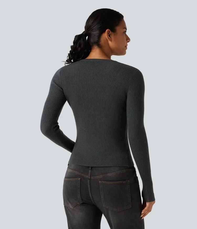 Henley Neck Long Sleeve Thumb Hole Work Wool-Blend Jumper