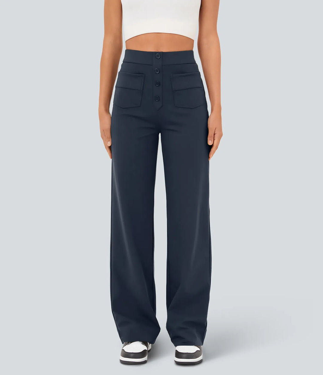 DayStretch High Waisted Pockets Straight Leg Casual Trousers