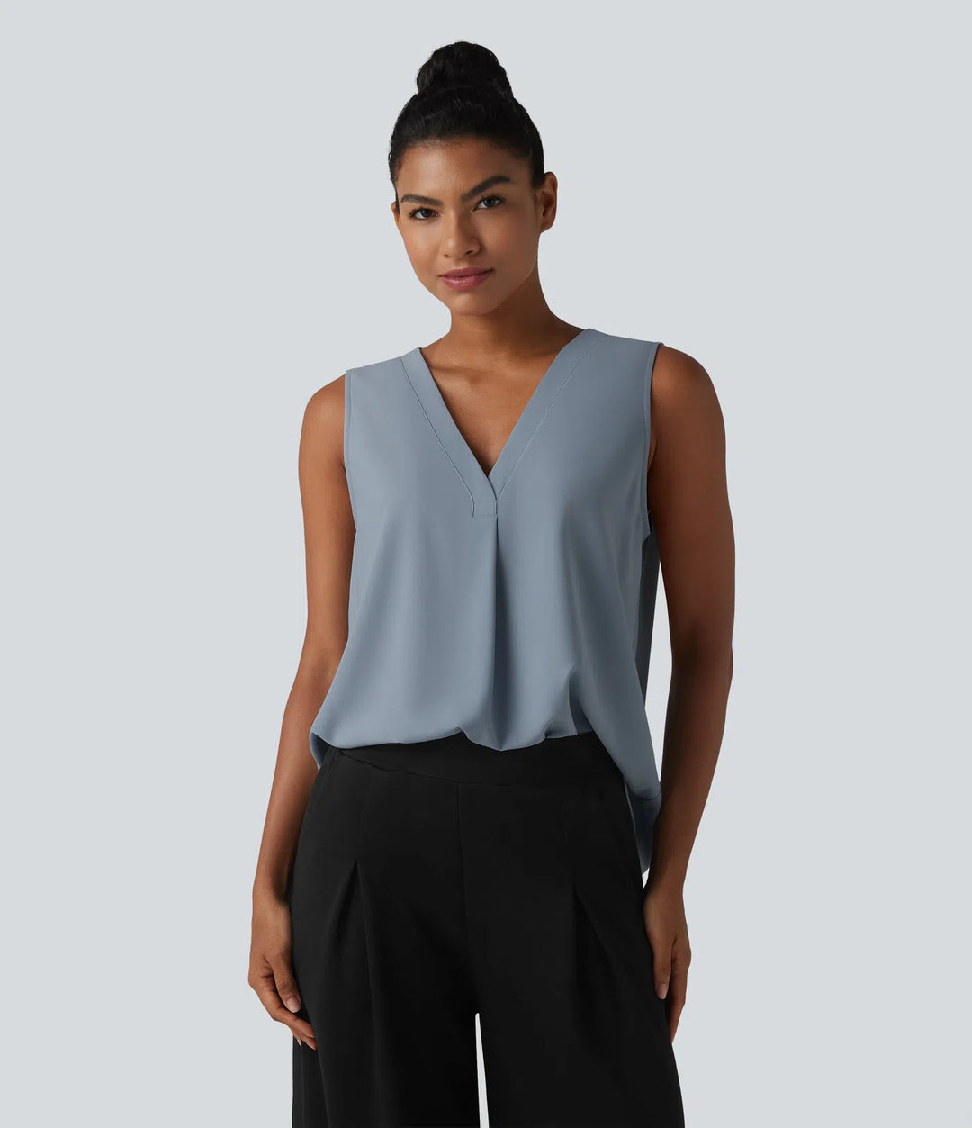 Wrinkle Recovery V Neck Sleeveless Oversized Work Blouse