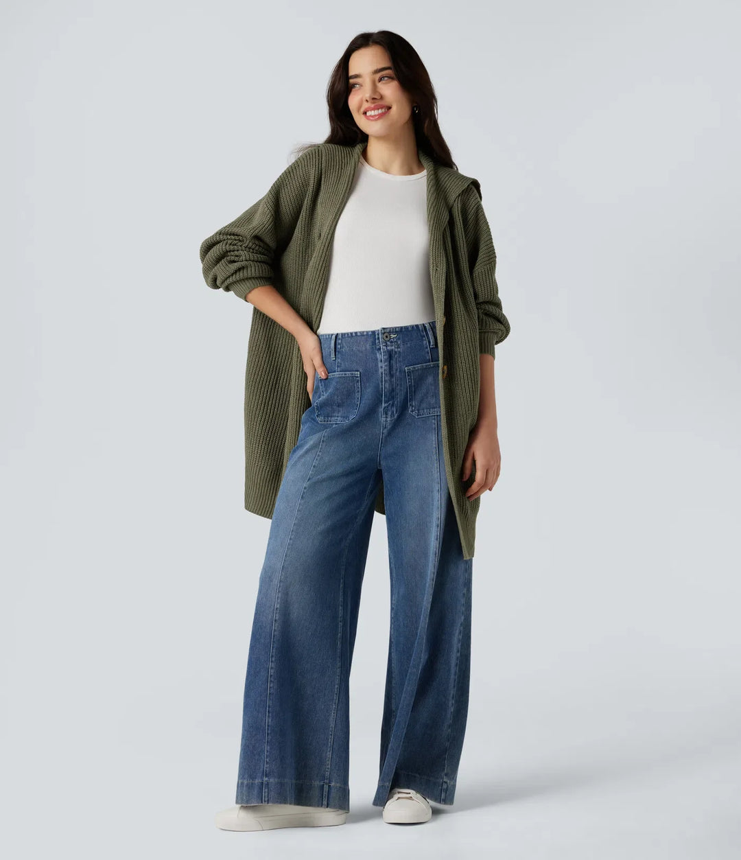 Lapel Long Sleeve Casual Cardigan with Pockets