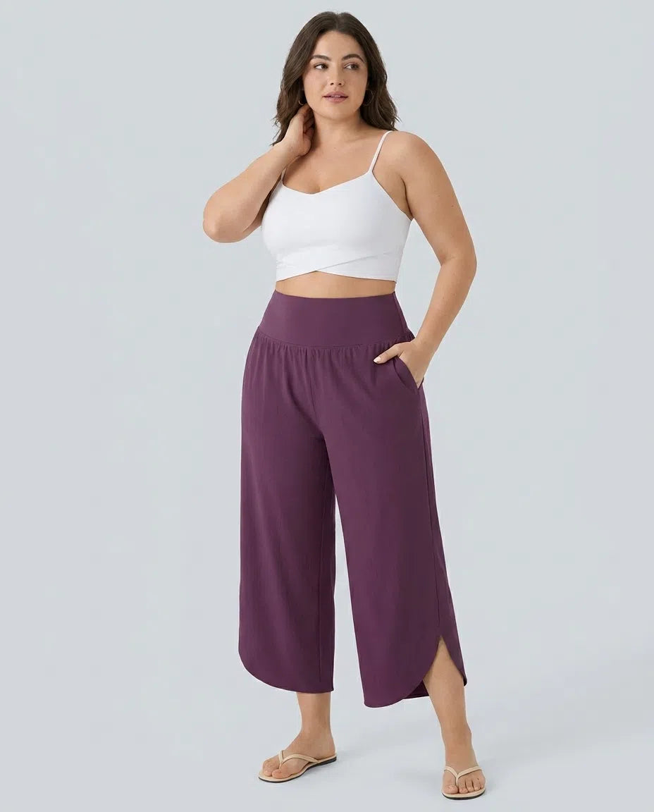 Plus Size Breezeful High Waisted Tummy Control Hem Quick Dry Trousers with Pockets