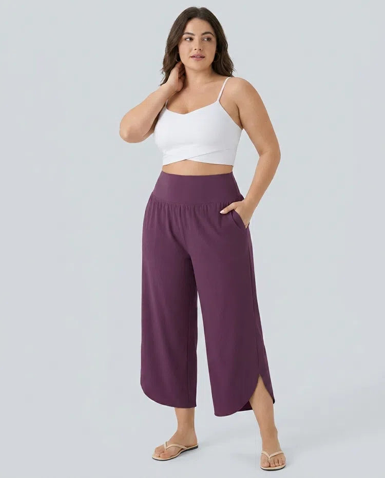 Plus Size Breezeful High Waisted Tummy Control Hem Quick Dry Trousers with Pockets