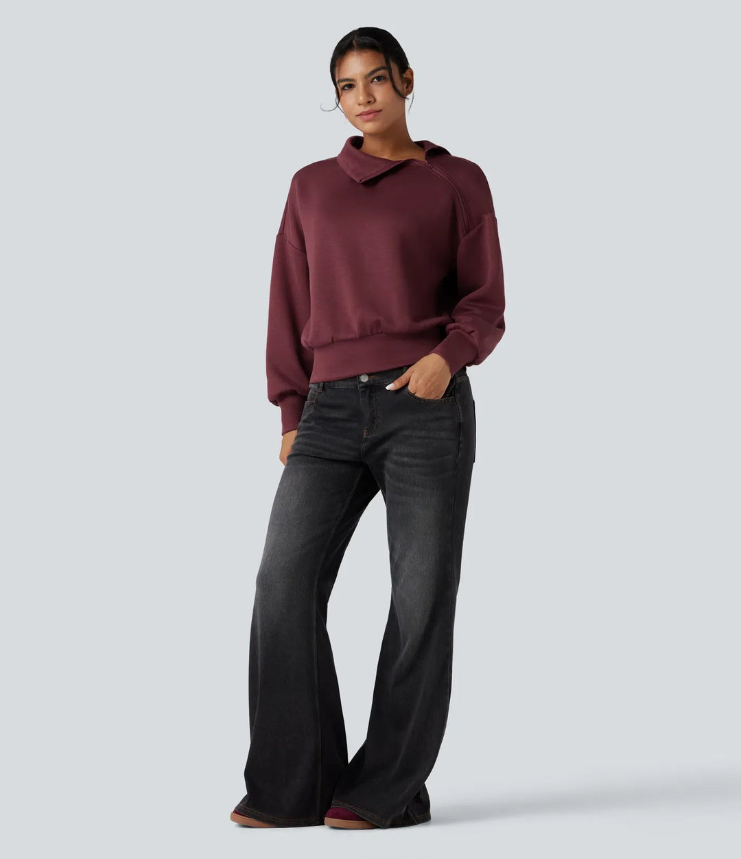 SpacerTek Funnel Neck Half Zip Oversized Casual Sweatshirt