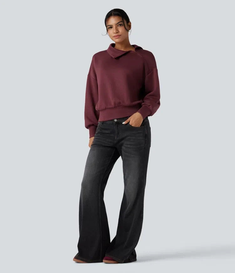 SpacerTek Funnel Neck Half Zip Oversized Casual Sweatshirt