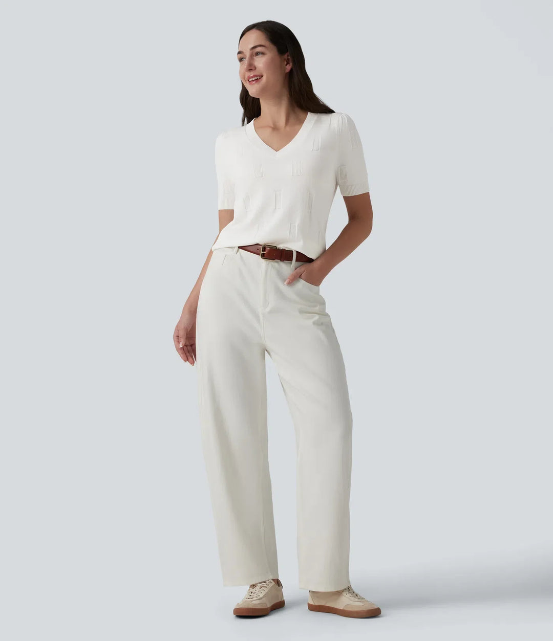 V-neck Short Sleeve Casual Jumper