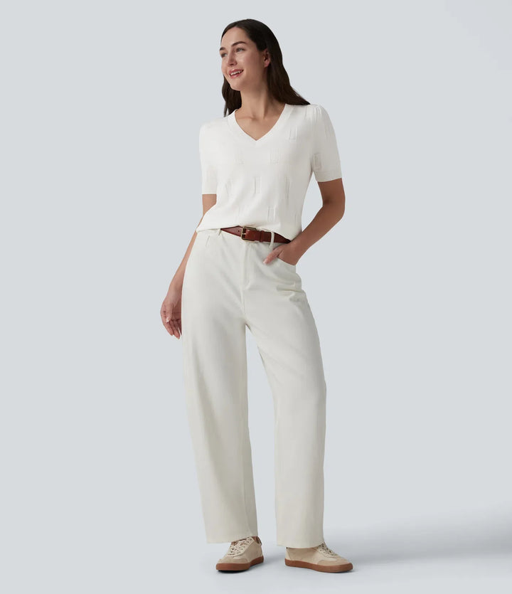 V-neck Short Sleeve Casual Jumper