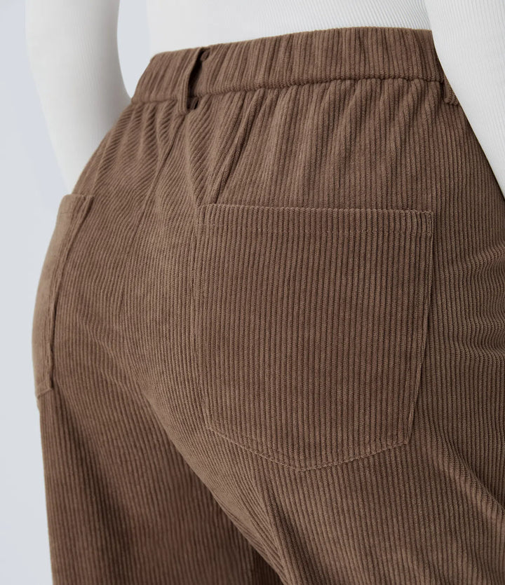Mid Rise Zipper Pockets Corduroy Casual Joggers