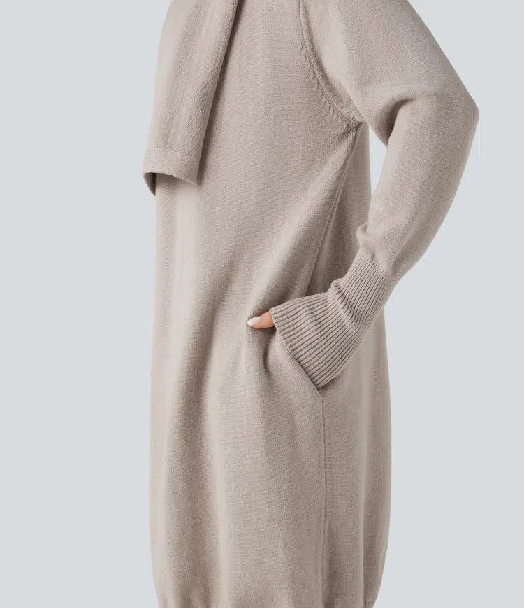 Lapel Long Sleeve Longline Work Cardigan with Pockets