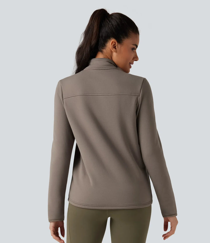 Stand Collar Long Sleeve Zip Fly Fleece Hiking Jacket with Pockets