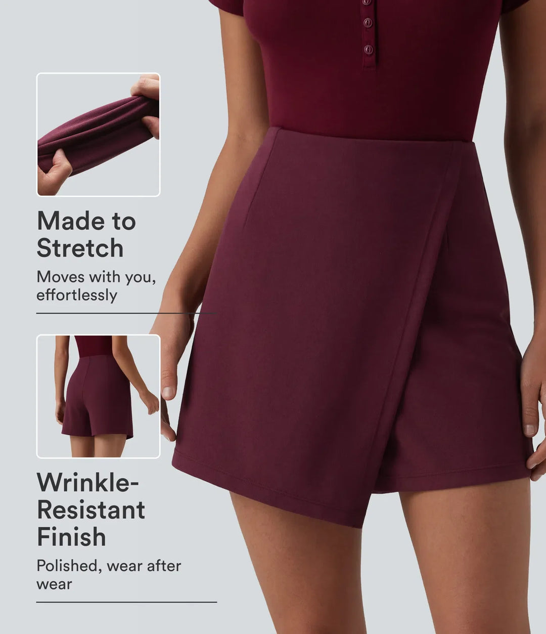 Wrinkle-resistant High Waisted Longer Mini Work Skort