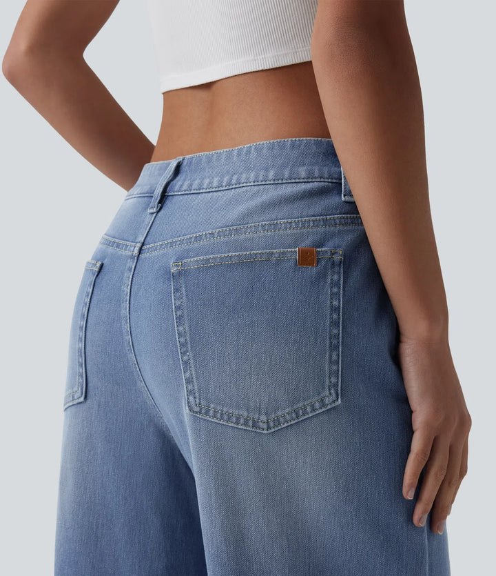 Halara Flex Mid Rise Washed Baggy Wide Leg Casual Jeans with Pockets