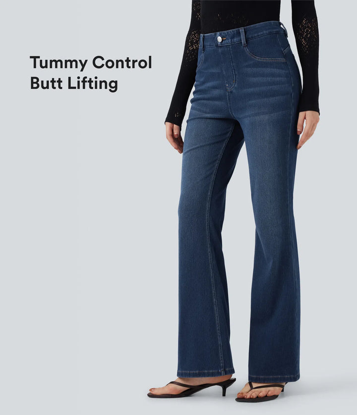 Halara Flex High Waisted Tummy Control Butt Lifting Denim Casual Bootcut Leggings with Pockets