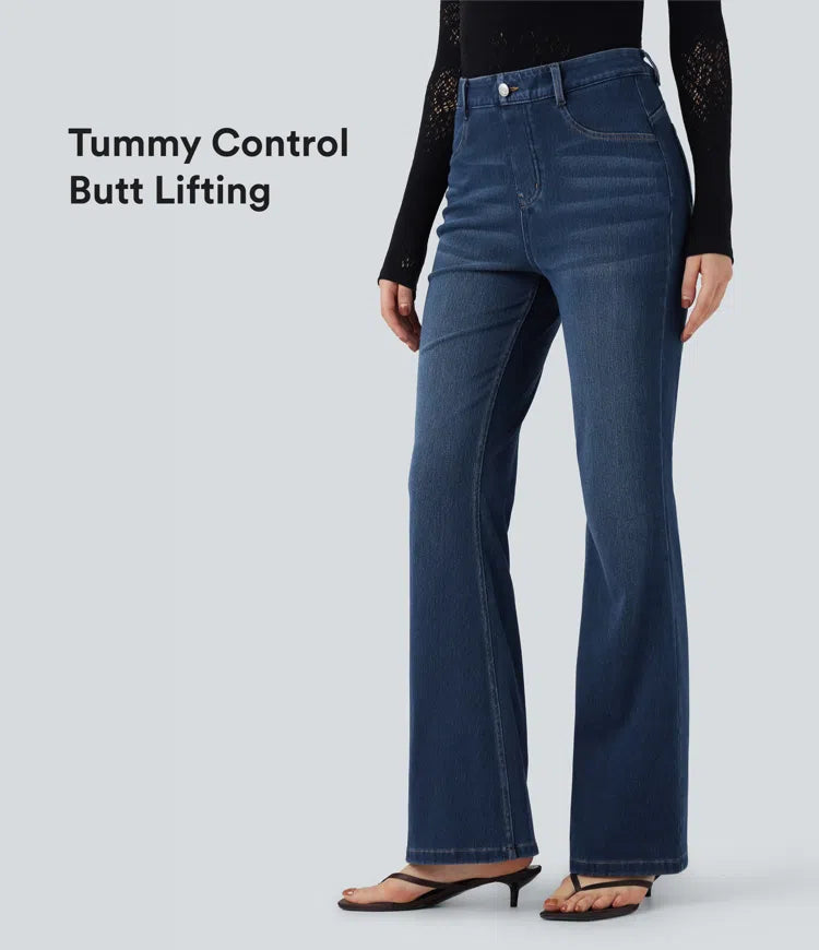 Halara Flex High Waisted Tummy Control Butt Lifting Denim Casual Bootcut Leggings with Pockets
