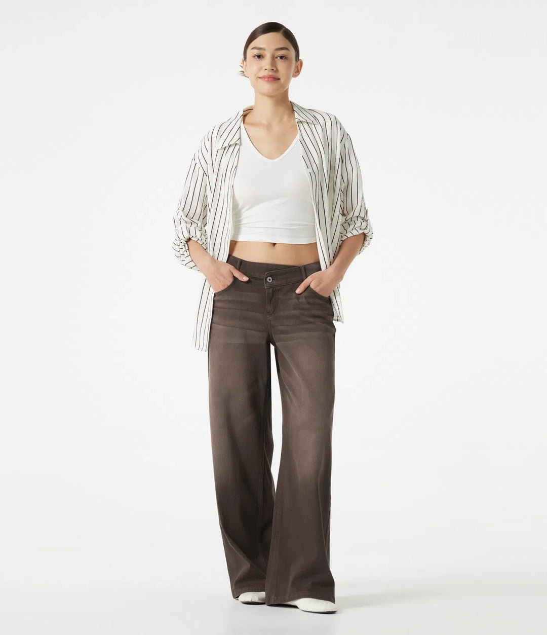 Halara Flex Asymmetric Low Rise Wide Leg Colorful Washed Casual Jeans with Pockets