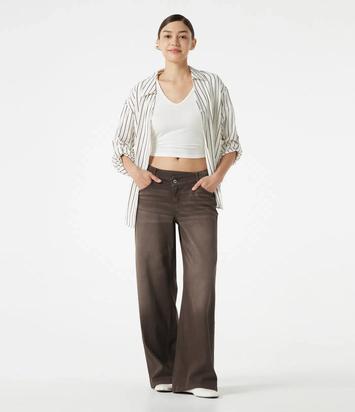 Halara Flex Asymmetric Low Rise Wide Leg Colorful Washed Casual Jeans with Pockets