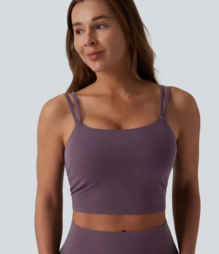 Halara UltraSculpt Double Straps Twisted Backless Cropped Built-in Bra Yoga Tank Top DD-F Cups