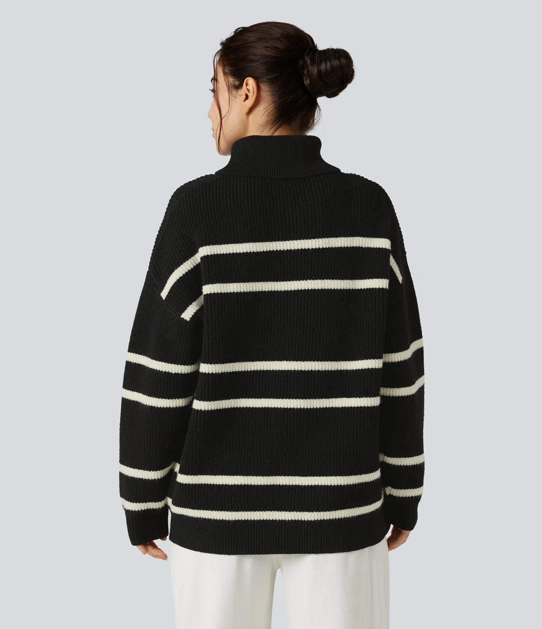 High Neck Long Sleeve Color Block Casual Jumper