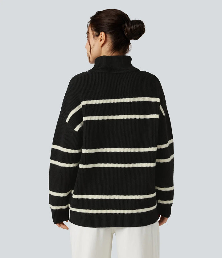 High Neck Long Sleeve Color Block Casual Jumper