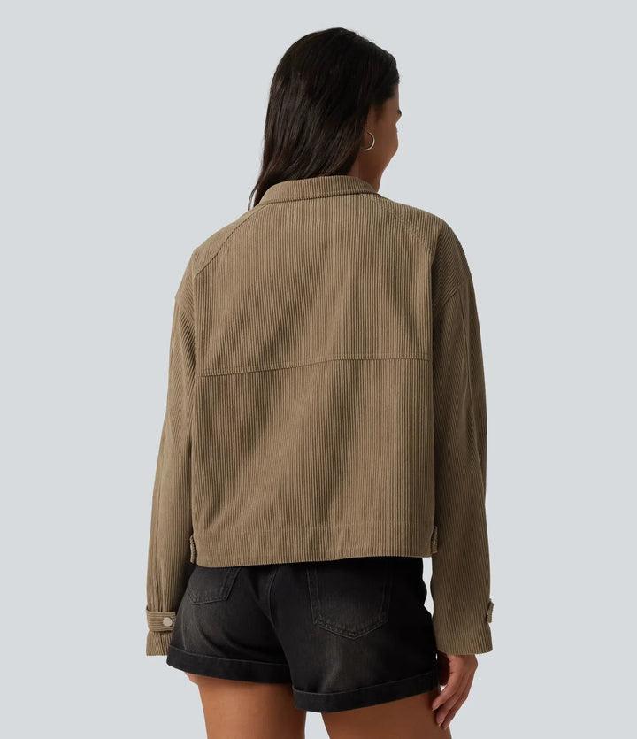 Long Sleeve Corduroy Casual Shirt Jacket with Pockets