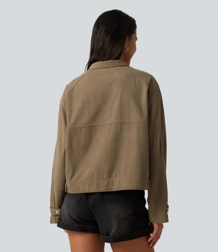 Long Sleeve Corduroy Casual Shirt Jacket with Pockets