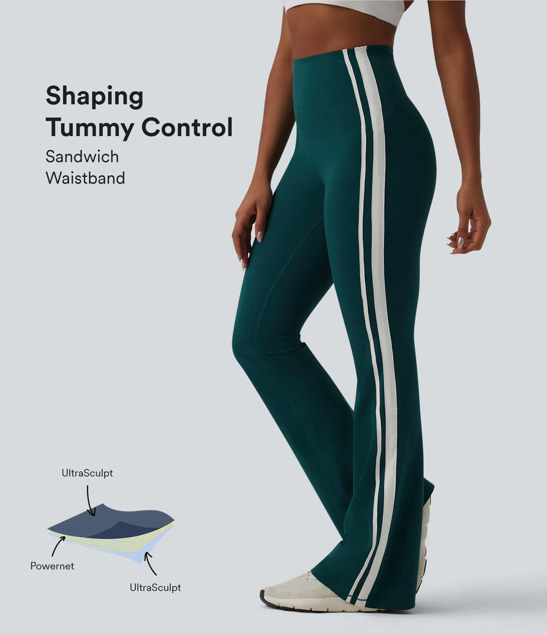 Halara UltraSculpt High-waisted Tummy Control Side Stripe Yoga 7/8 Flare Leggings