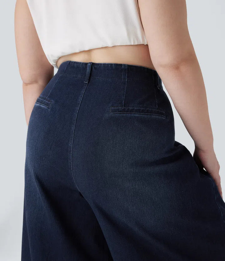 Halara Flex High Waisted Pockets Washed Casual Wide Leg Plus Size Jeans