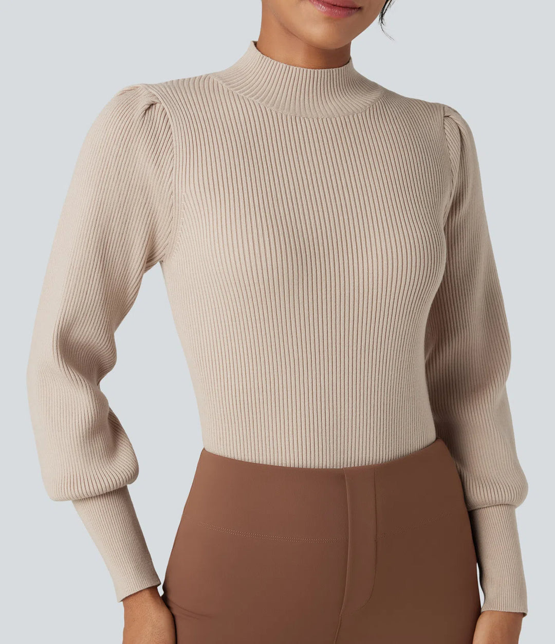 Mock Neck Puff Long Sleeve Casual Jumper