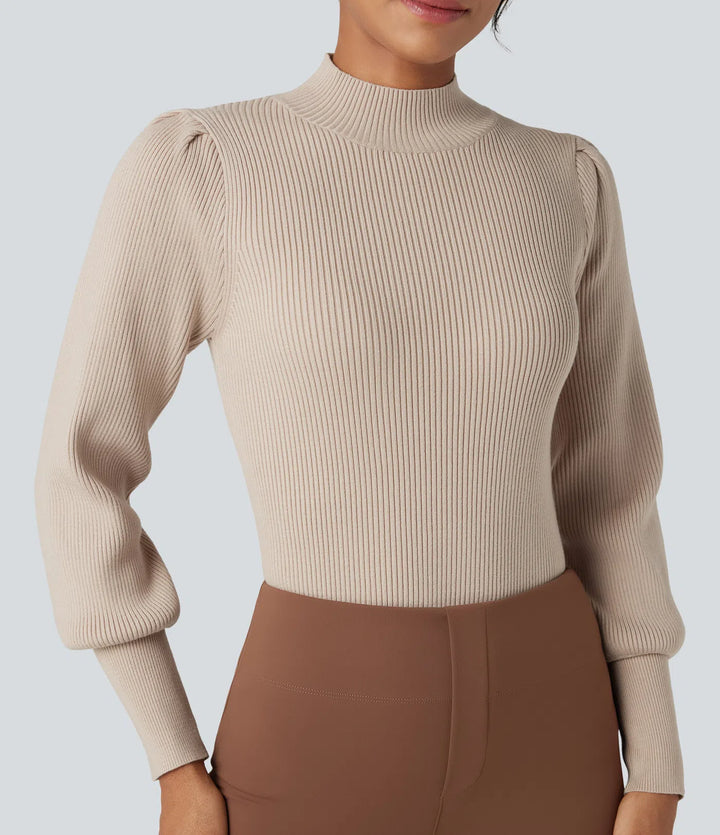 Mock Neck Puff Long Sleeve Casual Jumper