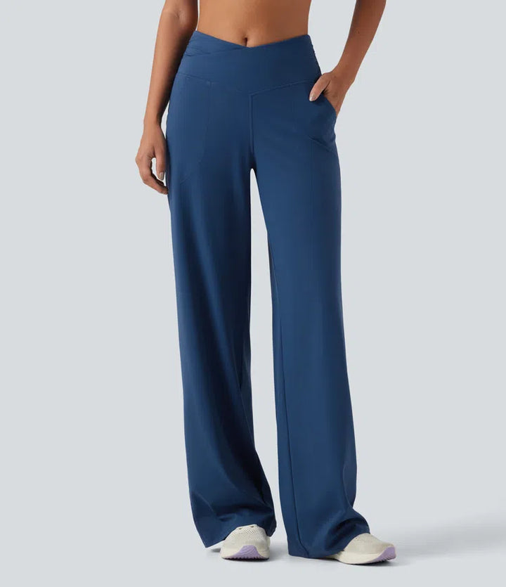 Halara UltraSculpt High Waisted Crossover Straight Leg Yoga Trousers with Pockets