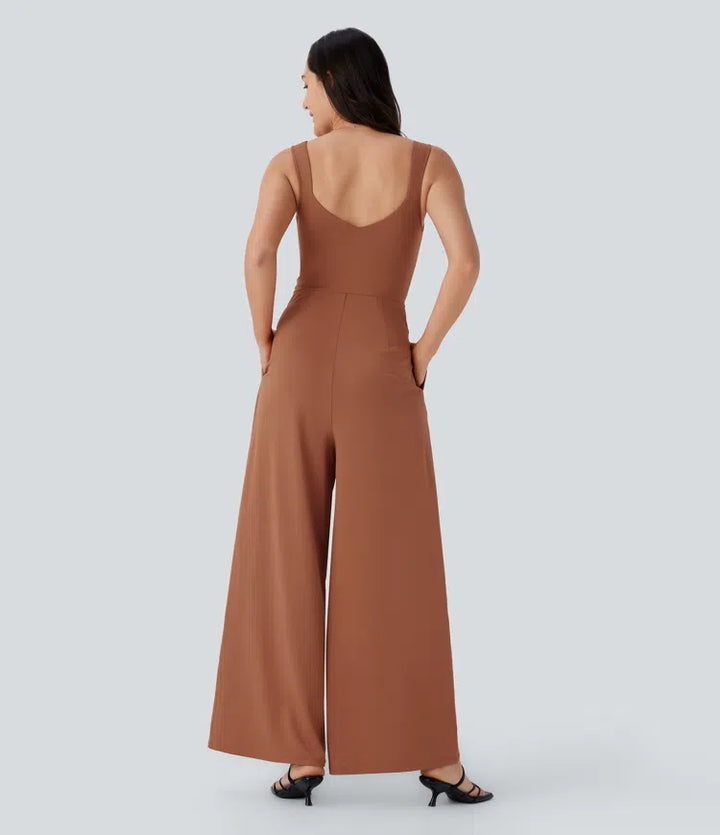 U Back Sleeveless Casual Party Jumpsuit with Pockets
